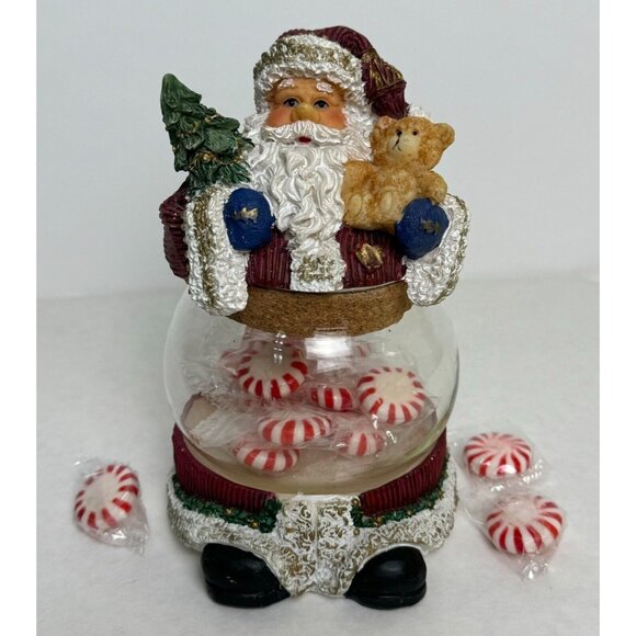 Santa Claus Glass Candy Dish 6" Removable Lid Holiday Hand-Painted Container - Picture 1 of 11